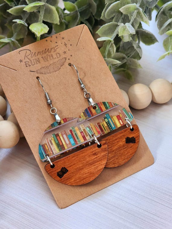 Book Earrings for Mom, Book Lover Earrings, Unique Bookshelf Earrings for Teacher Gift, Book Club Gift, Author Gift for Her, For Librarian