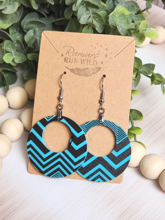 Blue and Black Southwestern Earrings for her: Lightweight Western Earrings with a Fun Pattern, Western Gift for Women