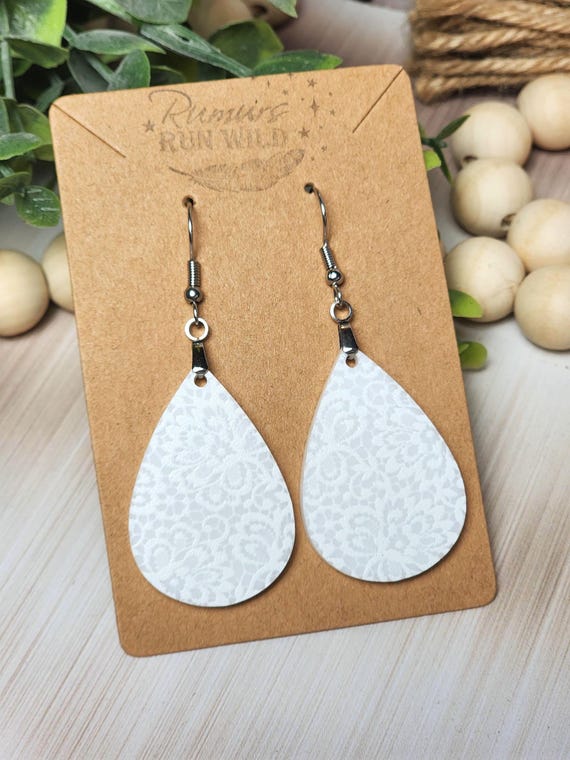 White Teardrop Earrings for Her, White Lace Earrings for Best Friend, Hypoallergenic and Nickle Free Earrings for Girlfriend, Lightweight