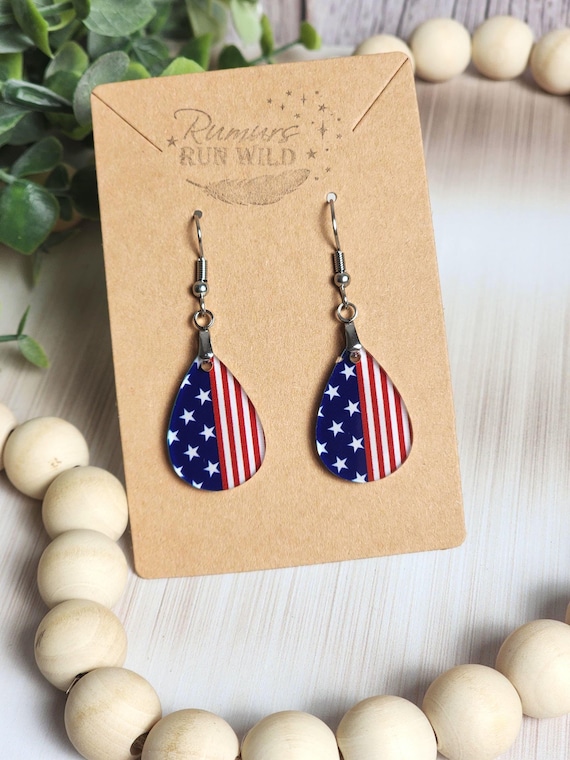 American Flag Mini Teardrop Earrings, Patriotic Dangle Earrings, Fourth of July Earrings, Lightweight USA Earring, Memorial Day Gift for Her