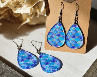 Mermaid Scale Earrings: Teardrop Acrylic Dangle Earrings