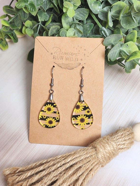 Sunflower Mini Earrings Boho, Small Teardrop Earrings Yellow Floral, Lightweight Everyday Earrings, Gift for Her