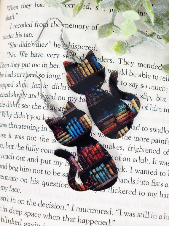 Book Earrings, Dangle Earrings Cat Gift for Book Lover, Nickel Free, Mother's Day Gift, Book Gift for Friend, For Teacher, Book Club Gift