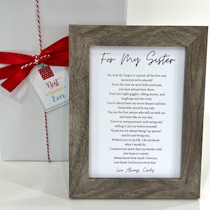 Sister Birthday Poem, Framed Sister Birthday Poem, For My Sister Poem, Just Because Sister Gift, Personalized Sister Poem, Gift Wrapping