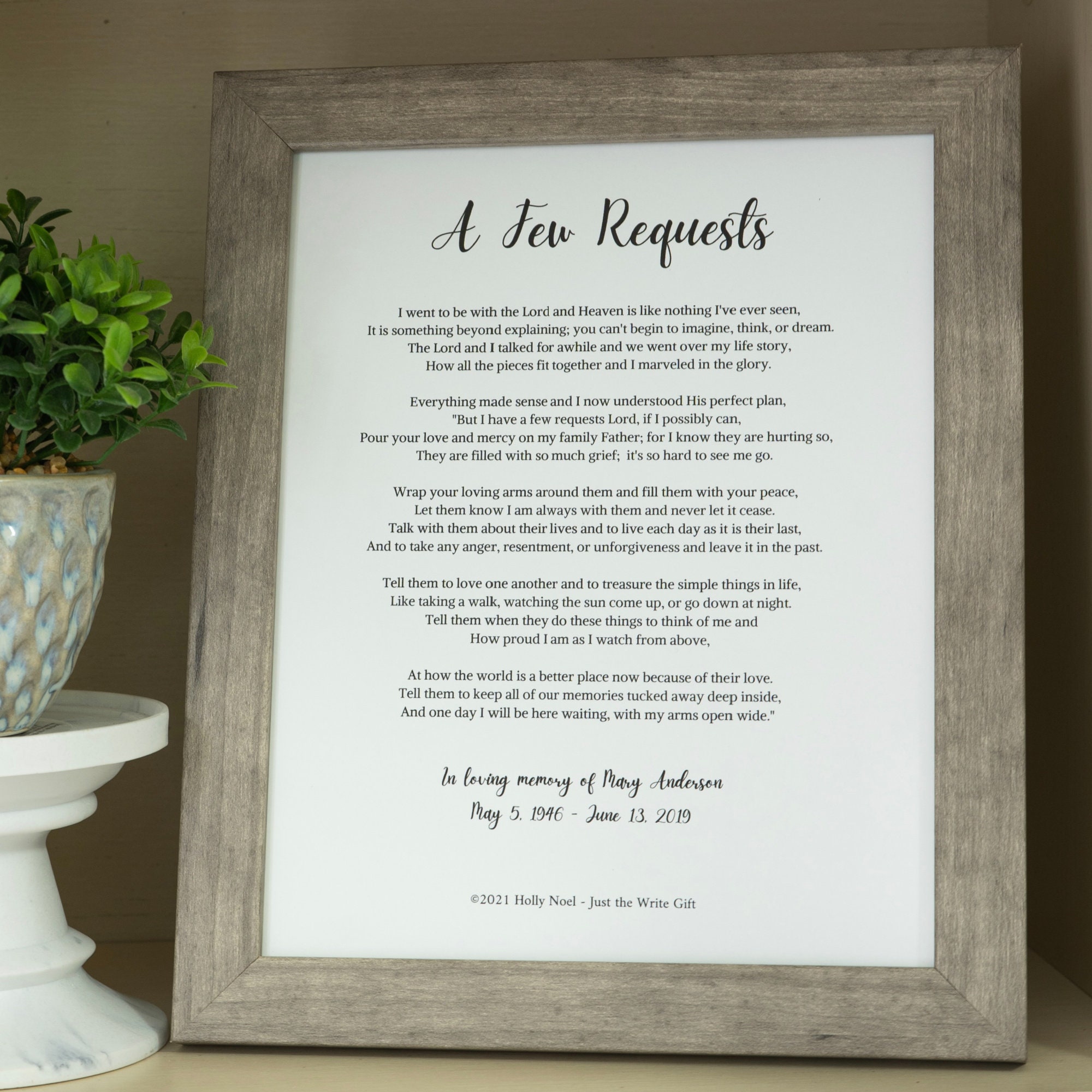 Sympathy Poem Sympathy Gift Memorial Gift Framed Sympathy Etsy