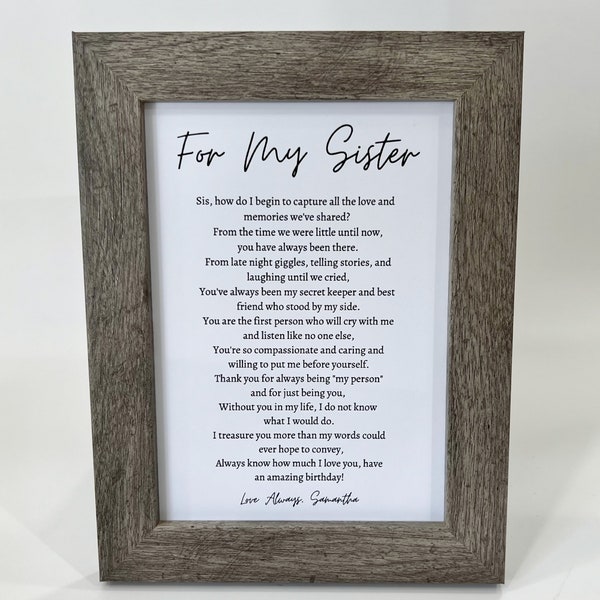 Sister Birthday Poem, Framed Sister Birthday Poem, For My Sister Poem, Just Because Sister Gift, Personalized Sister Poem, Gift Wrapping