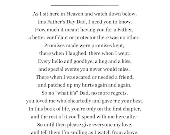 Father's Day Poem from Heaven: Loss of Daughter/Son (PDF Download)