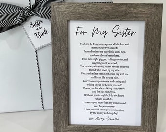 Sister of the Bride Poem, Framed Sister Poem, Maid of Honor Poem, Maid of Honor Gift, Sister Wedding Gift, Sister Gift, Gift Wrapping