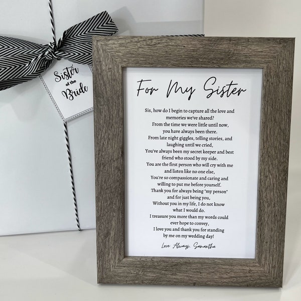 Sister of the Bride Poem, Framed Sister Poem, Maid of Honor Poem, Maid of Honor Gift, Sister Wedding Gift, Sister Gift, Gift Wrapping