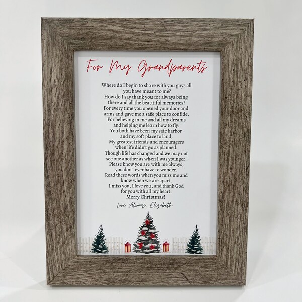 Grandparent Christmas Poem, Framed Grandparent Poem, Christmas gift for Grandparents, Poem for Grandmother, Poem for Grandfather, Gift Wrap