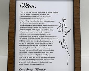 Mother's Day Poem, Gift from Son, Gift from Daughter, Personalized Poem for Mom, Heartfelt Birthday Gift for Mom, Framed Mom Poem