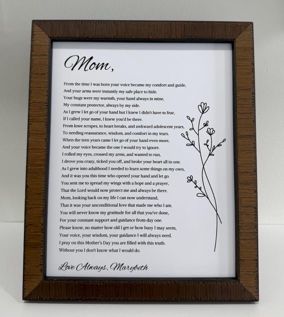 Mother's Day Poem, Gift from Son, Gift from Daughter, Personalized Poem for Mom, Heartfelt Birthday Gift for Mom, Framed Mom Poem