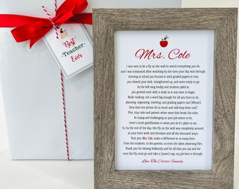 Personalized Teacher Poem Gift: Framed Appreciation Print