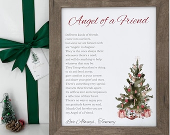 Christmas Gift for Best Friend, 8 x10 Angel of a Friend Christmas Poem, Best Friend Christmas Poem, Friend Christmas Gift, Thank You Gift