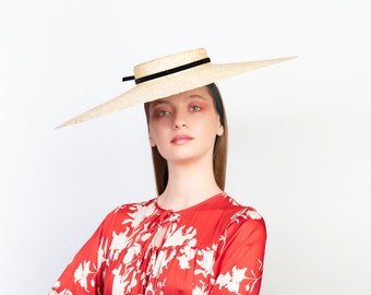 Oversized Straw Hat with Extra Long Ribbons - Fandacsia Hats - 'In the shadow of young girls in flower'