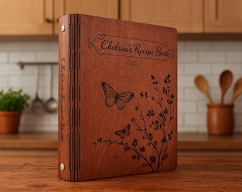 Personalized Wooden Recipe Book Cookbook Binder Custom Journal Notebook Bridal Shower Gift for Her for Daughter Birthday Gift Moms