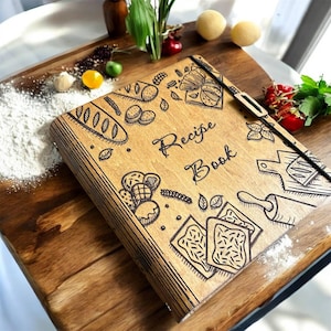 Recipe Binder Personalized Wooden Recipe Book Mothers Day Gift for Her Custom Cookbook Wooden Custom Cookbook 5th Anniversary Gift For Wife