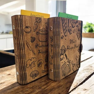 Personalized Wooden Recipe Book - Custom Cookbook Binder Gift for Mom, Mother’s Day Gift, Wooden Kitchen Journal, Heirloom Recipe Book