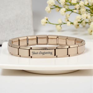 Pulsera italiana con dije grabado Superlink de oro rosa de 9 mm