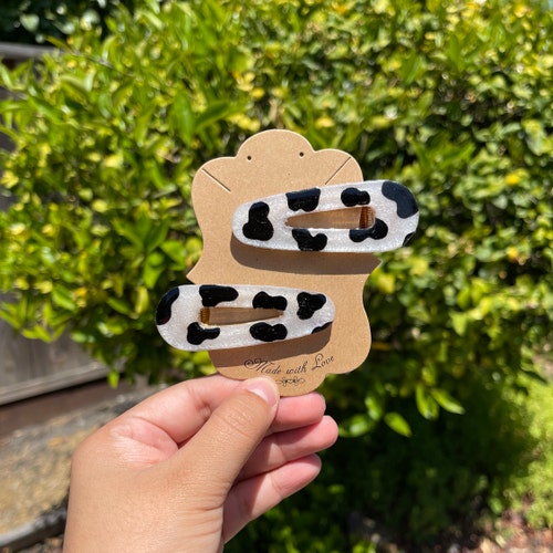 Cow print hair clips