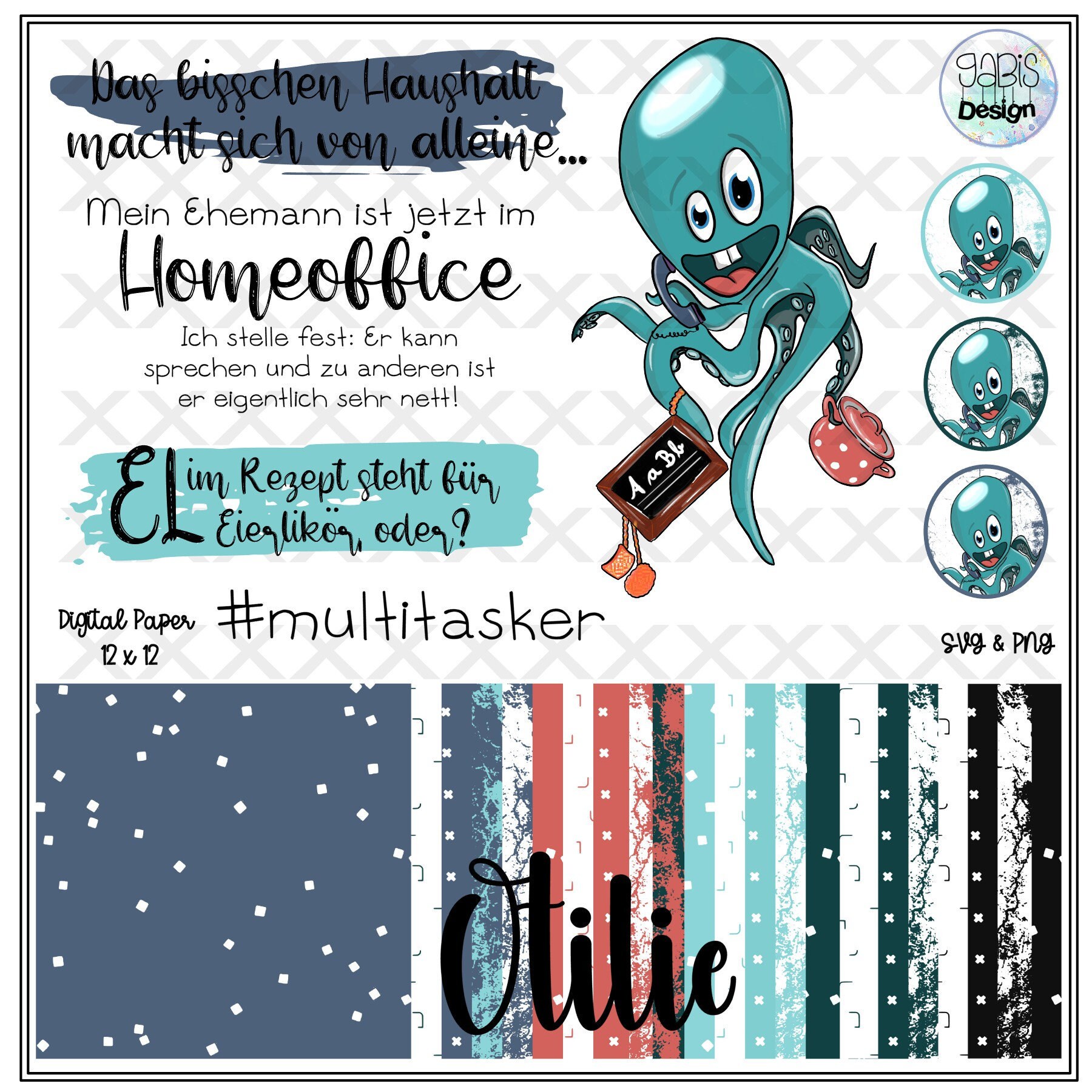 Digistamp Set Otilie basteln scrapbooking Digipapier plotten Etsy.de