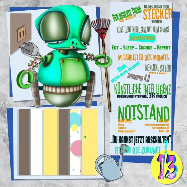 Digistamp *Henry* basteln scrapbooking Digipapier plotten Roboter faul Helfer Akku svg png