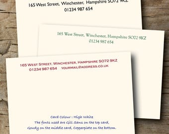 Correspondence cards, personalised, A6, printed on 300 gsm Conqueror HIGH WHITE wove