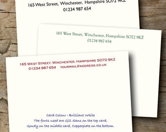 Correspondence cards, 100 personalised cards with matching envelopes, printed on  300gsm Conqueror BRILLIANT WHITE