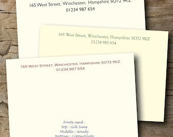 100 Personalised correspondence/thank you/note cards with matching envelopes, traditional & elegant. Printed on Conqueror.