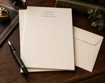Personalised Writing Paper A5, Conqueror Oyster Wove 120gsm with continuation paper and matching envelopes