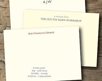 100 Personalised correspondence/ thank you / note cards. Traditional and elegant. Printed on Conqueror wove 300gsm.