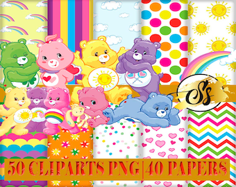Care Bears Clipart, Care Bears PNG, Care Bears Birthday, Care Bears Digital Paper, Care Bears Papers, Care Bears scrapbook,Care Bears Design