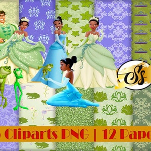 Princess And Frog, Princess Tiana Clipart, Tiana PNG, Tiana Birthday, Tiana Digital Paper, Princess Tiana Clipart, Princess and Frog PNG,