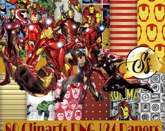 Iron Man Clipart, Super Heroes Clipart, Iron Man PNG, Iron Man Birthday, Iron Man Digital Paper, Iron sublimation, Iron Man Party, Iron Man