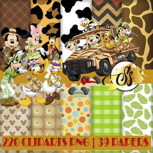Mickey Clipart, Mickey PNG, Mickey Birthday, Mickey Digital Paper, Safari Clipart, Mickey Safari Clipart, Mickey Design, Mickey Scrapbook