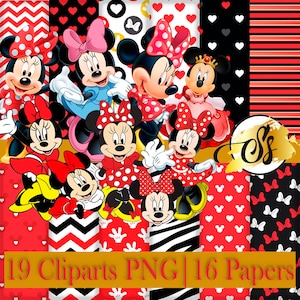Minnie Mouse Clipart, Minnie World Red PNG, Minnie World Red Geburtstag, Minnie World Red Digital Paper, Minnie World Red Design Cod:054