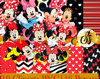 Minnie-Maus-Cliparts, Minnie World Rot (PNG), Minnie World Rot (Geburtstag), Minnie World Rot (Digitalpapier), Minnie World Rot (Designcode: 054)