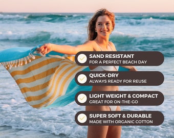 Turkish Beach Towel & Blanket - 100% Organic Cotton Perfect For Gifting