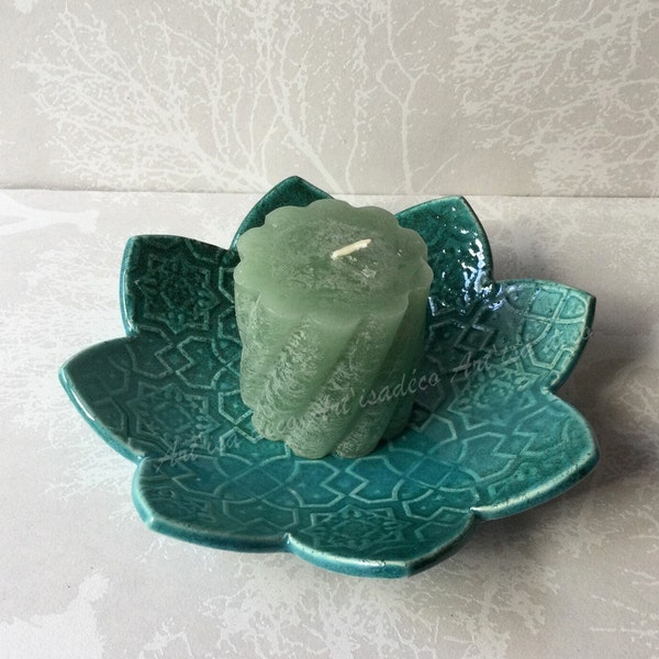 Coupelle fleur en céramique turquoise, pièce unique