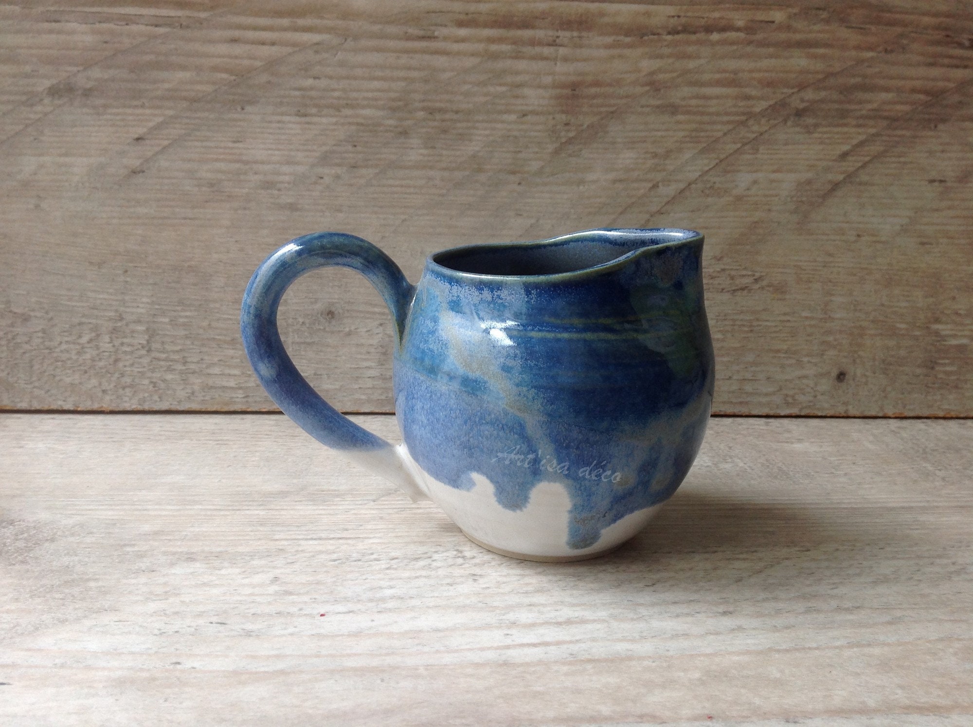 Pot à Lait en Céramique Bleu, Artisanal Grès Émaillé