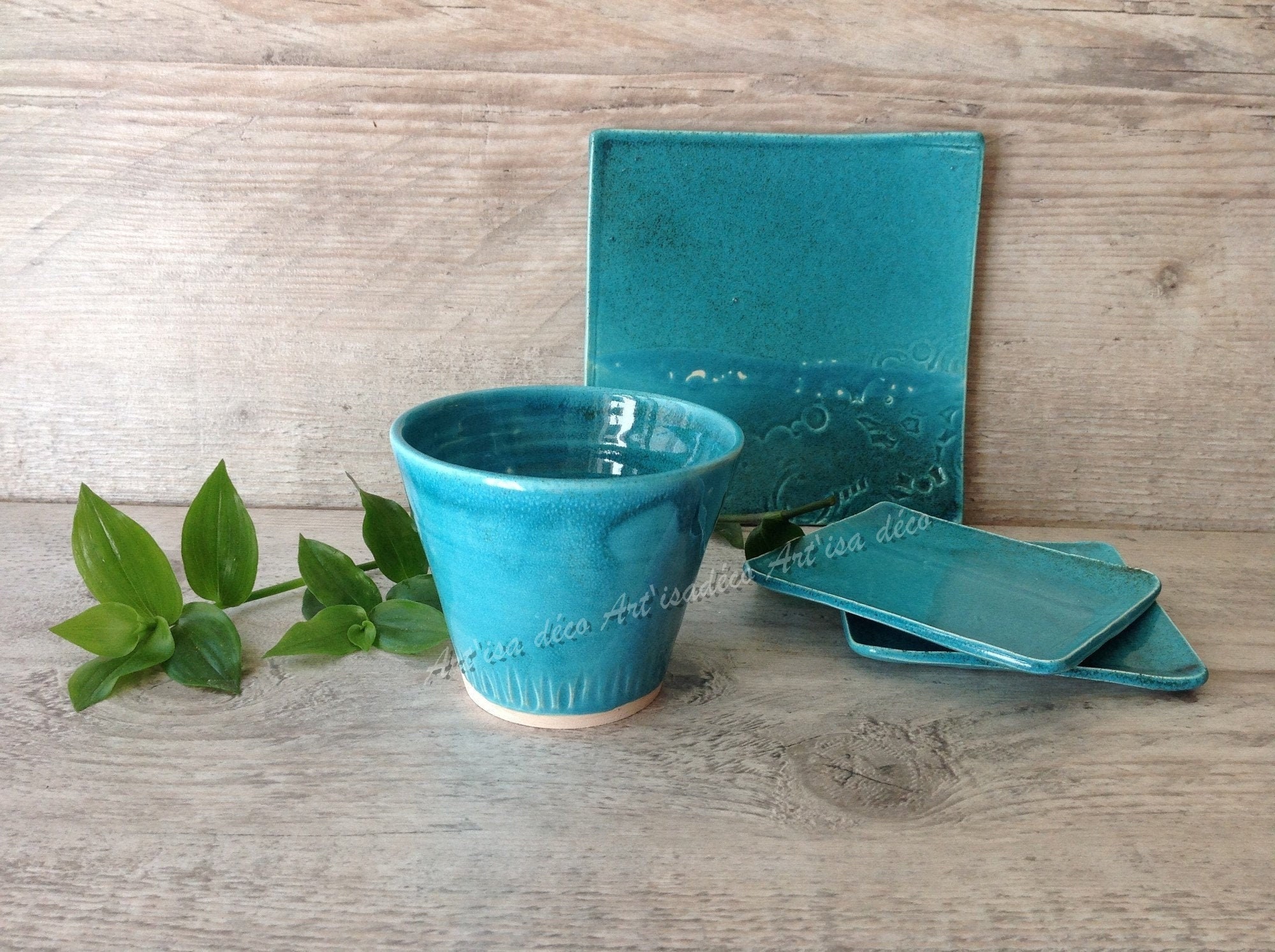 Mug Céramique Sans Anse, Artisanal Turquoise