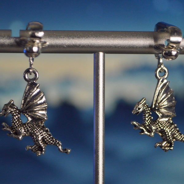 Dragon - Clip-On Earrings - Hypoallergenic Hooks available - Fun Earrings - Jewelry - Fantasy- Castle - Magical