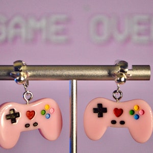Pink Gamer Girl Controller - Clip-On Earrings - Hypoallergenic Hooks available - Fun Earrings - Jewelry - Gamer- Video Game- Controller