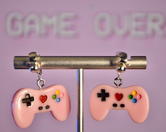 Pink Gamer Girl Controller - Clip-On Earrings - Hypoallergenic Hooks available - Fun Earrings - Jewelry - Gamer- Video Game- Controller
