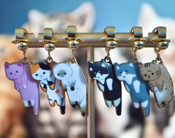Cute Cat Charms - Clip-on oorbellen - hypoallergene haken beschikbaar - leuke oorbellen - sieraden - dier - unieke oorbellen