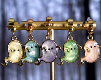Fantasma de colores espeluznantes - Pendientes con clip - Ganchos hipoalergénicos disponibles - Pendientes divertidos - Joyas - Mágicos - Halloween - Aterradores