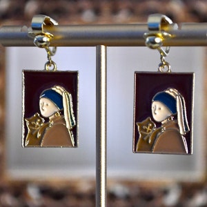 Art Piece Clip on Earrings - Hypoallergenic Hook - Painting - Famous - Enamel - Art Piece - Cherished