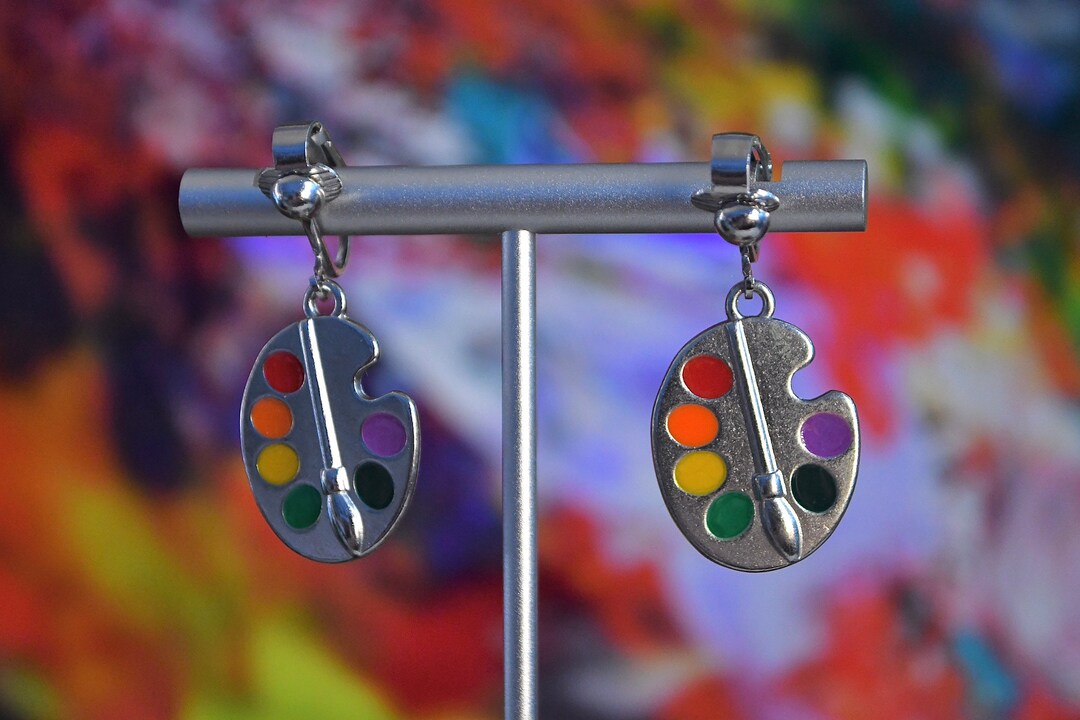 Artist Palette Earrings clipon Earrings Hypoallergenic Hooks fun Earrings jewelry Art unique