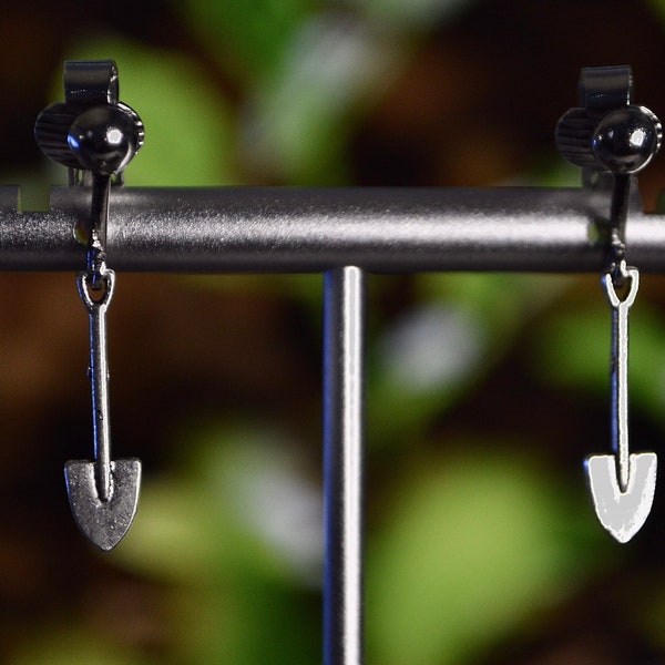 Tiny Shovel - Clip-On Earrings - Hypoallergenic Hooks available - Fun Earrings - Jewelry - Gardening - Outside - Tools