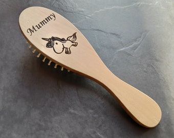 Laser Engraved Personalised Wooden Hair Brush Comb Baby Shower Gift Unicorn
